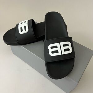 Balenciaga Black BB Rubber Pool Side Sandals
